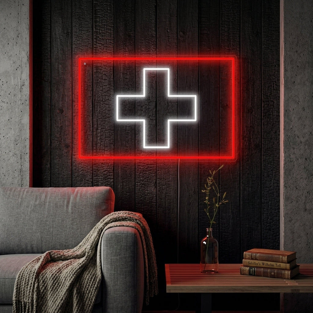 "Drapeau De La Suisse" Enseigne Lumineuse en Néon