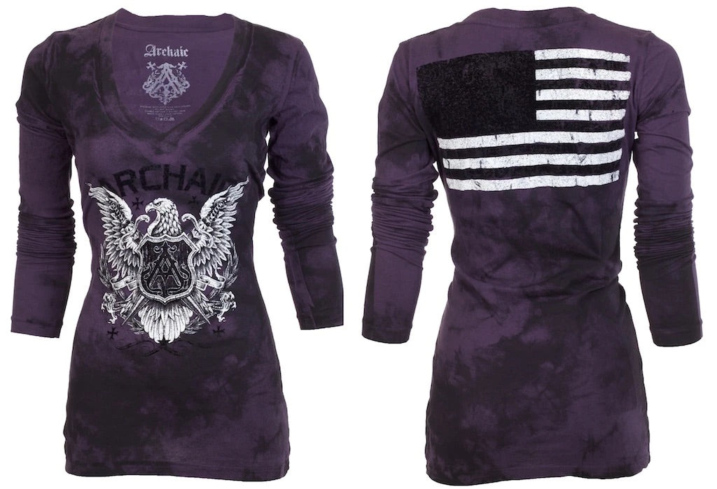 ARCHAIC Womens Long Sleeve FREE AIR V-neck T-Shirt (Purple)