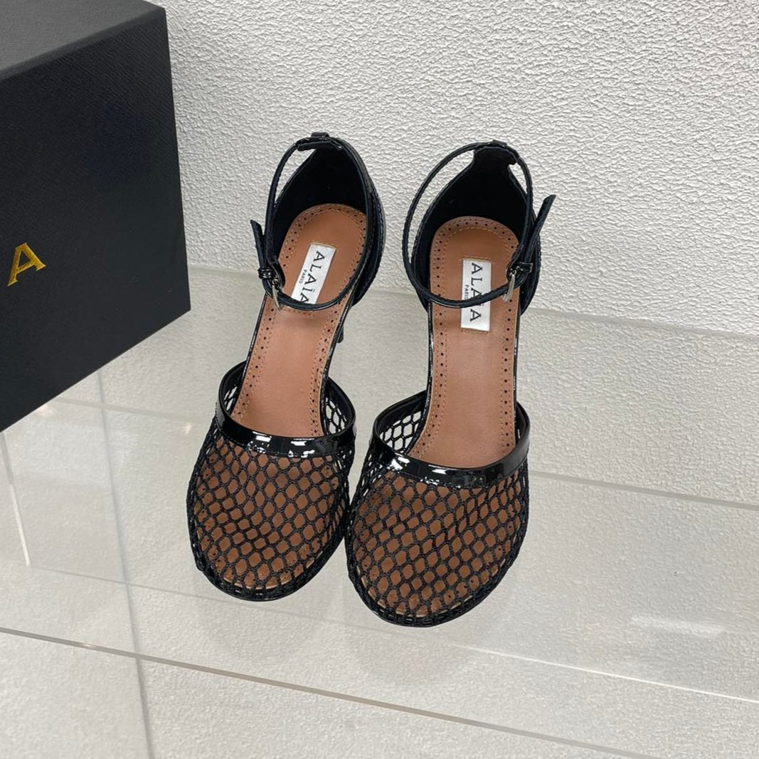 ALAIA HIGH FISHNET 9 CM PUMPS IN BLACK MESH