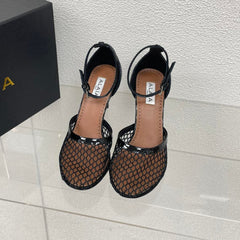 ALAIA HIGH FISHNET 9 CM PUMPS IN BLACK MESH
