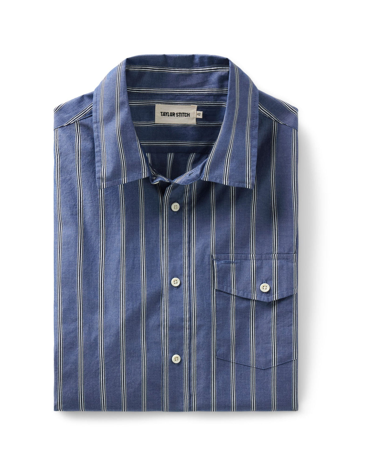 folded flatlay of The Quincy Shirt in Bay Stripe