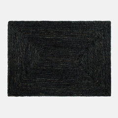 Black abaca woven rectangular placemat with a concentric square design.