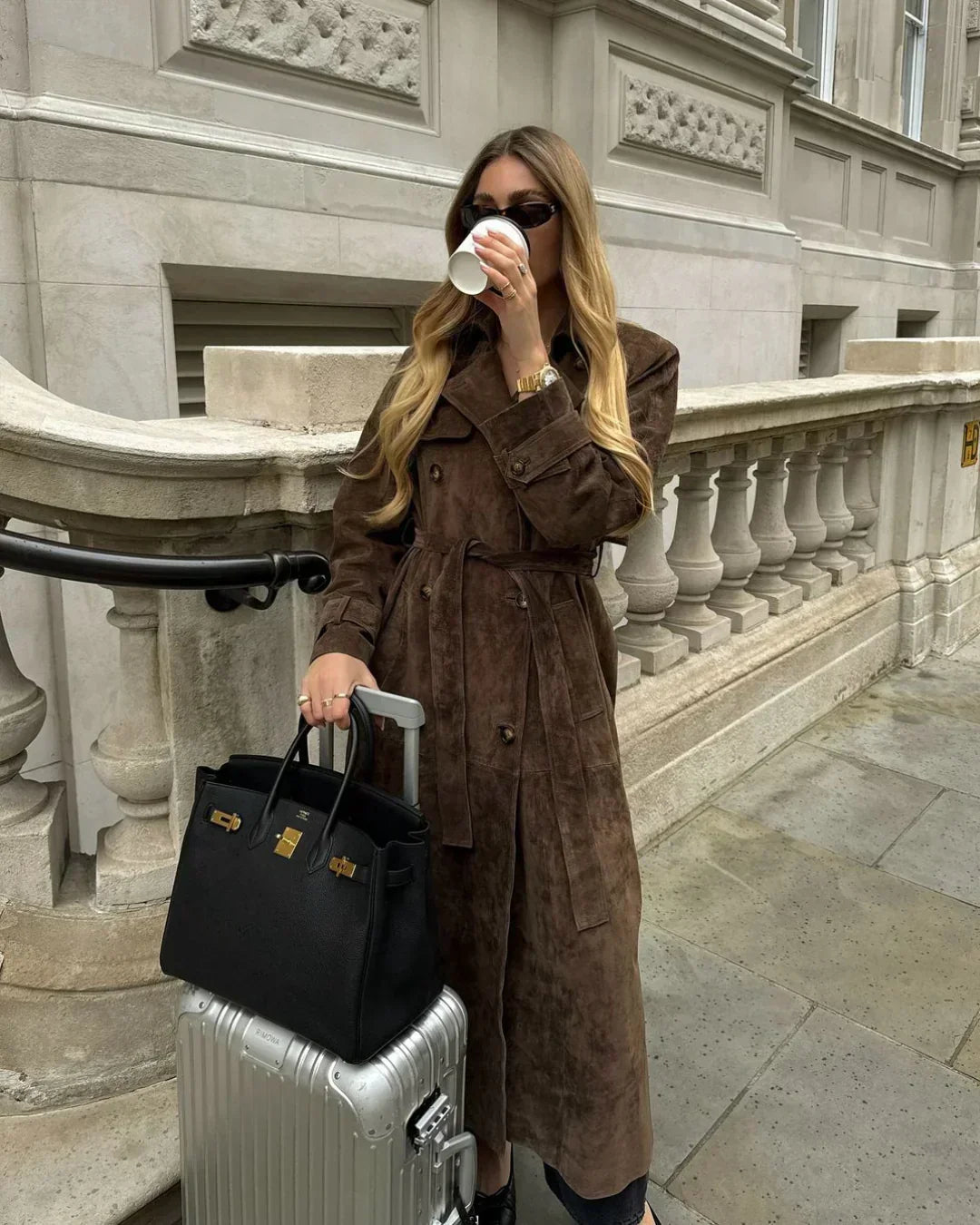 Suède Trenchcoat Dames Retro Elegant – Sophie