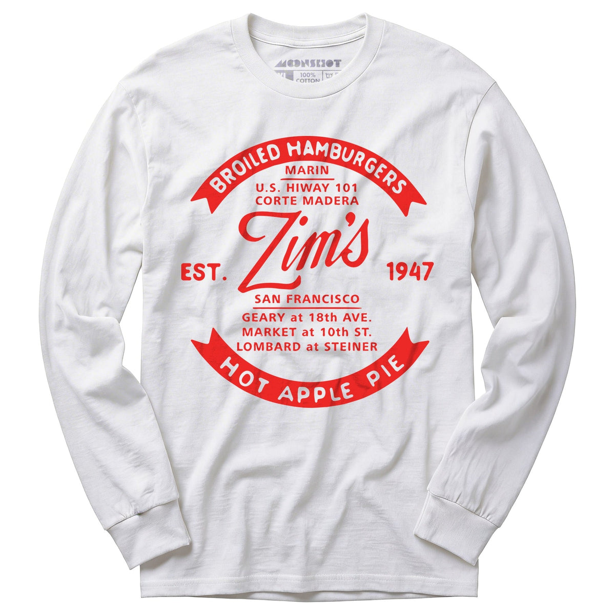 Zim's Hamburgers v4 - San Francisco, CA - Vintage Restaurant - Long Sleeve T-Shirt in White