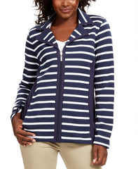 Karen Scott Women's Sport French Terry Striped Jacket Navy Size Small