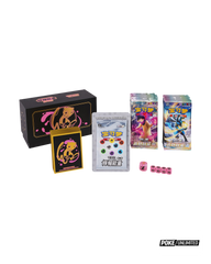 Pokémon TCG Simplified Chinese Brilliant Energy Mew Gift Box contents with packaging, booster packs, sleeves, dice, and storage box