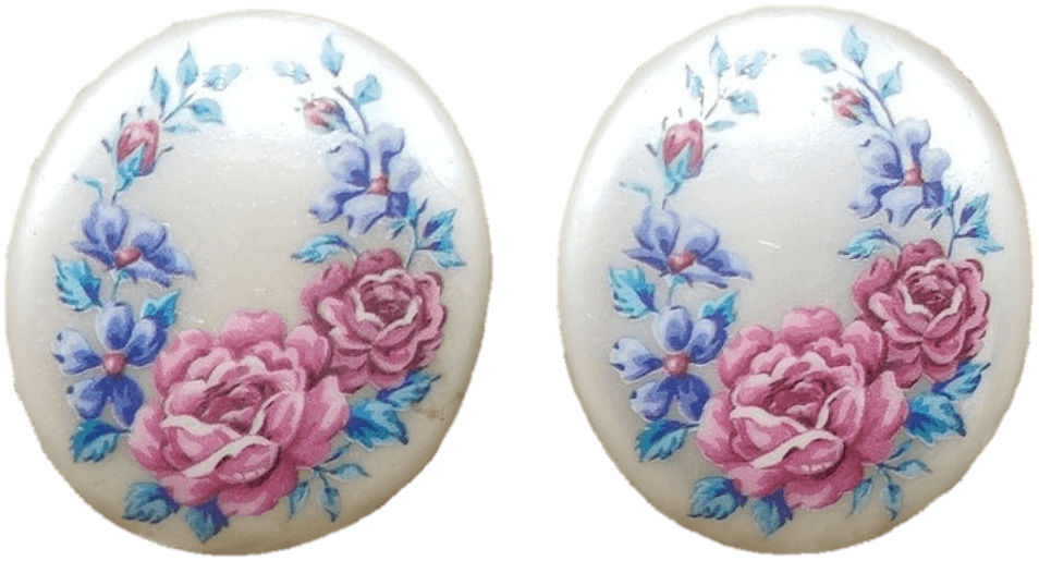 Floral Transfer Pearl Button Style Earrings