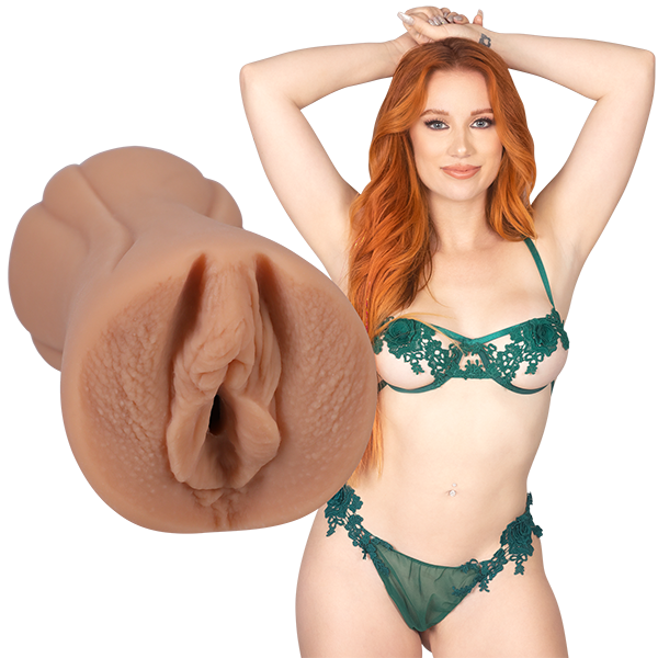 red head female in green bikini with vagina masturbator