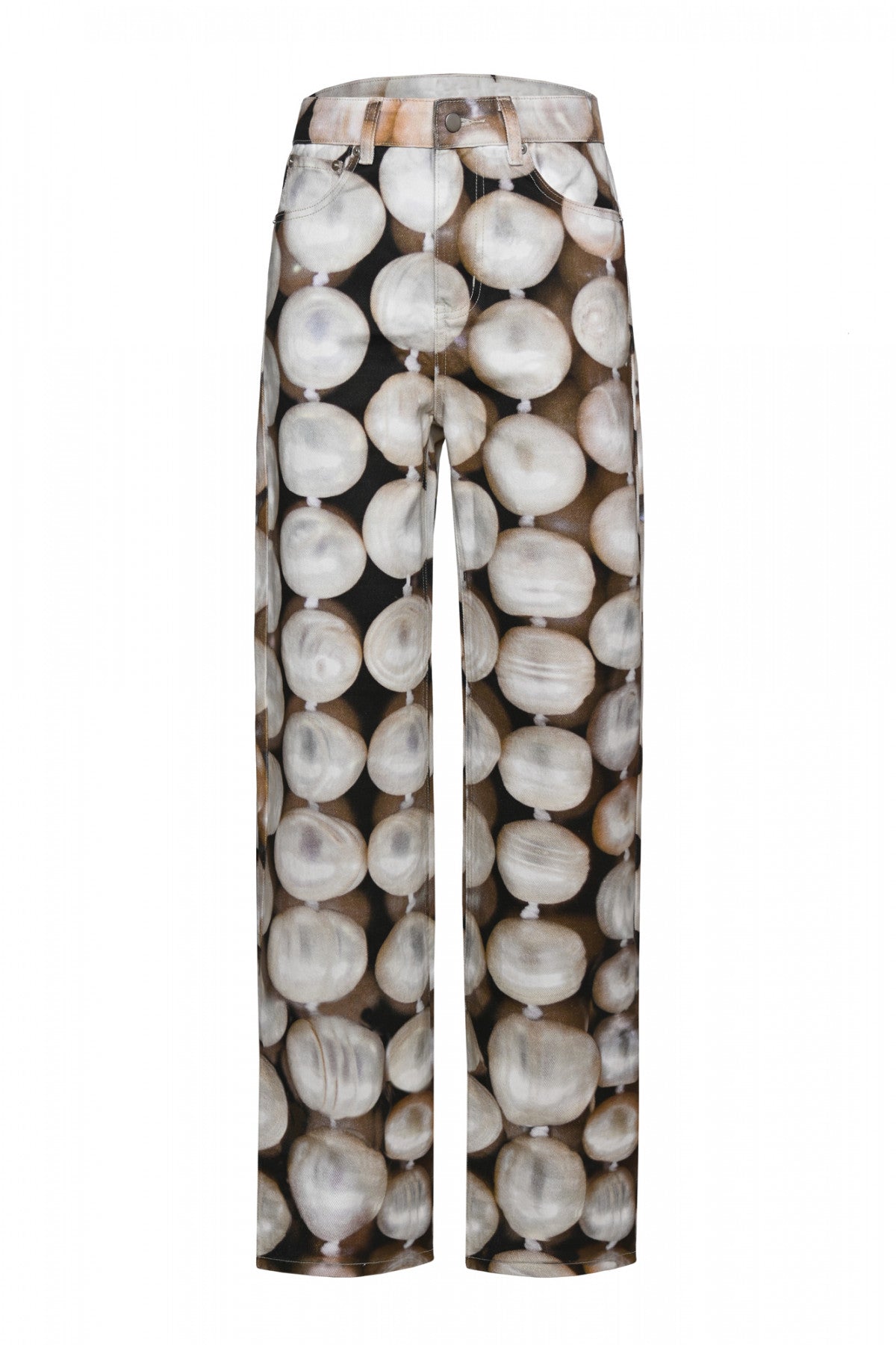 Pearl-Print Denim Pants