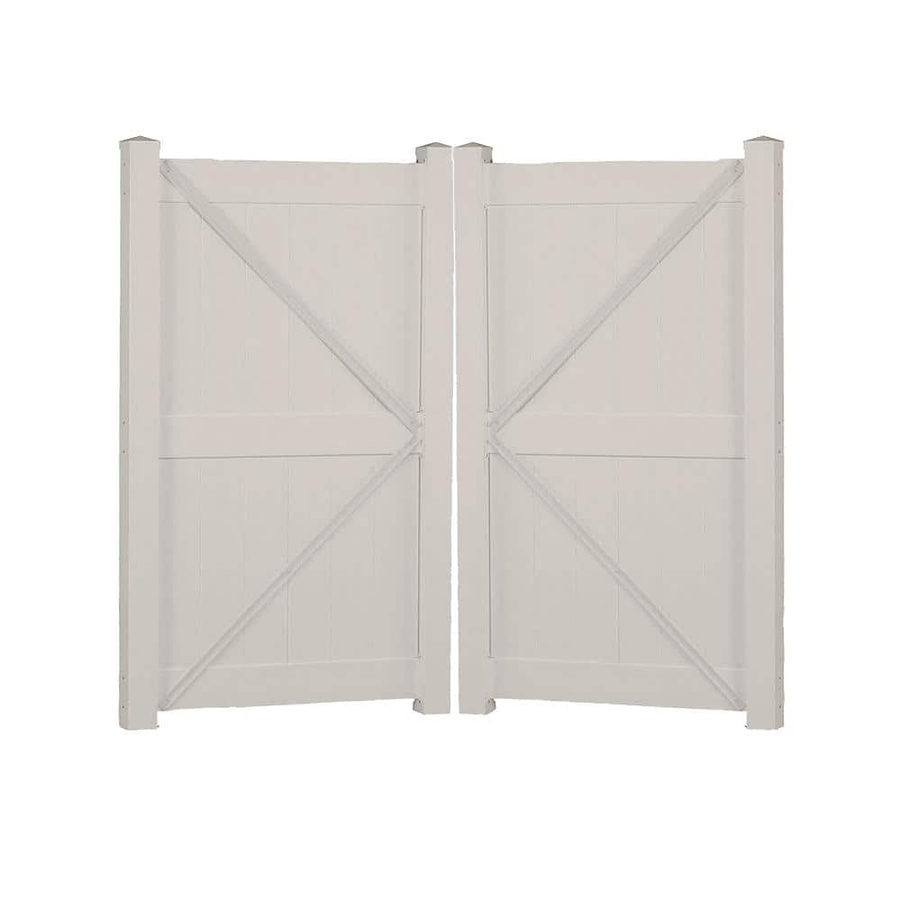 Weatherables Augusta 7.4 ft. W x 8 ft. H Tan Vinyl Privacy Fence Double Gate Kit