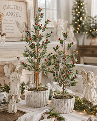 Kiss Me Berry Tree, Set of 2 Red Berry Accent Trees