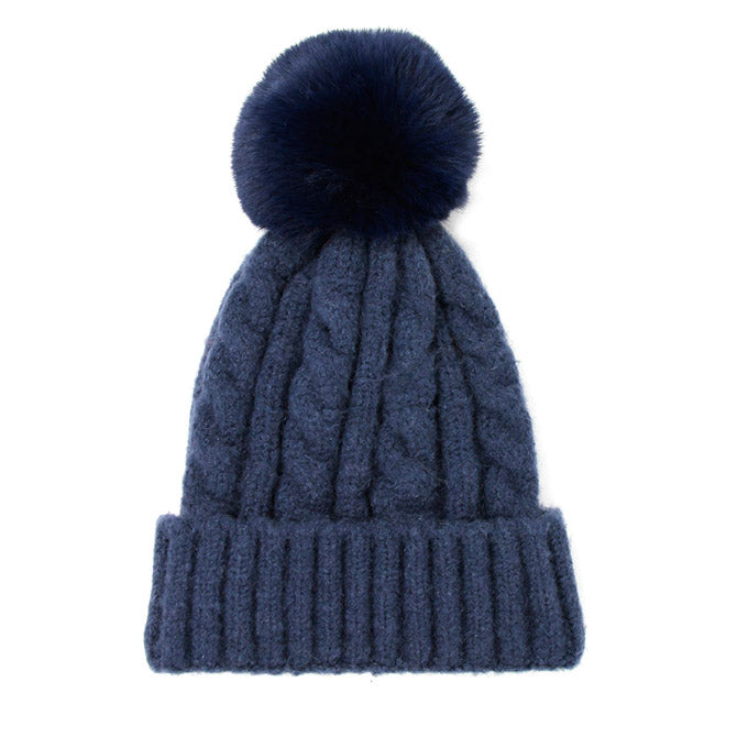 Warm Chunky Cable Knit Beanie Pom Pom Hat Beanie Winter Hat - AfterAmour